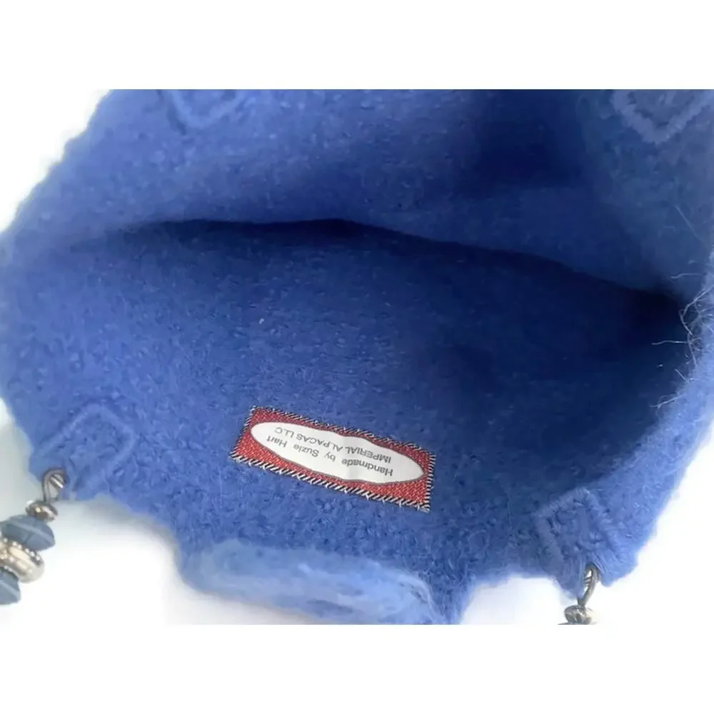 Handmade Alpaca Wool Purse Blue Satchel Bag Silver Accents 10x7.5 Vintage